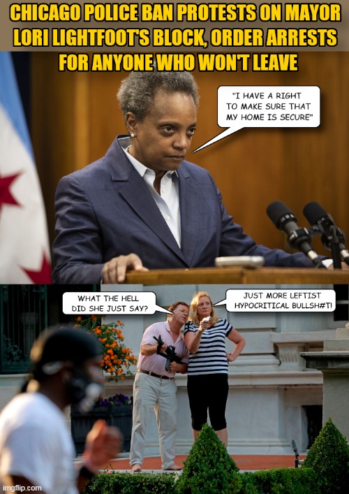 Chicago Mayor Lightfoot Bans Protests On Her Block | image tagged in mayor lightfoot,st louis gun couple | made w/ Imgflip meme maker