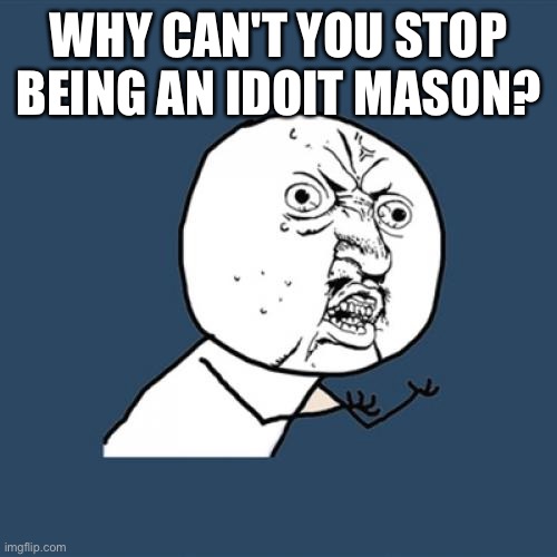 Mason created the word Idoit | WHY CAN'T YOU STOP BEING AN IDOIT MASON? | image tagged in memes,y u no | made w/ Imgflip meme maker