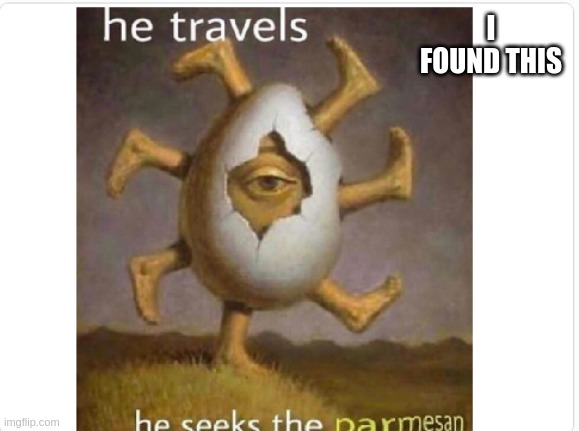 haha surreal memes go brrr | I FOUND THIS | image tagged in he travels,surreal meme | made w/ Imgflip meme maker