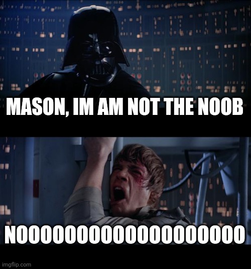 Star Wars No Meme | MASON, IM AM NOT THE NOOB NOOOOOOOOOOOOOOOOOOO | image tagged in memes,star wars no | made w/ Imgflip meme maker