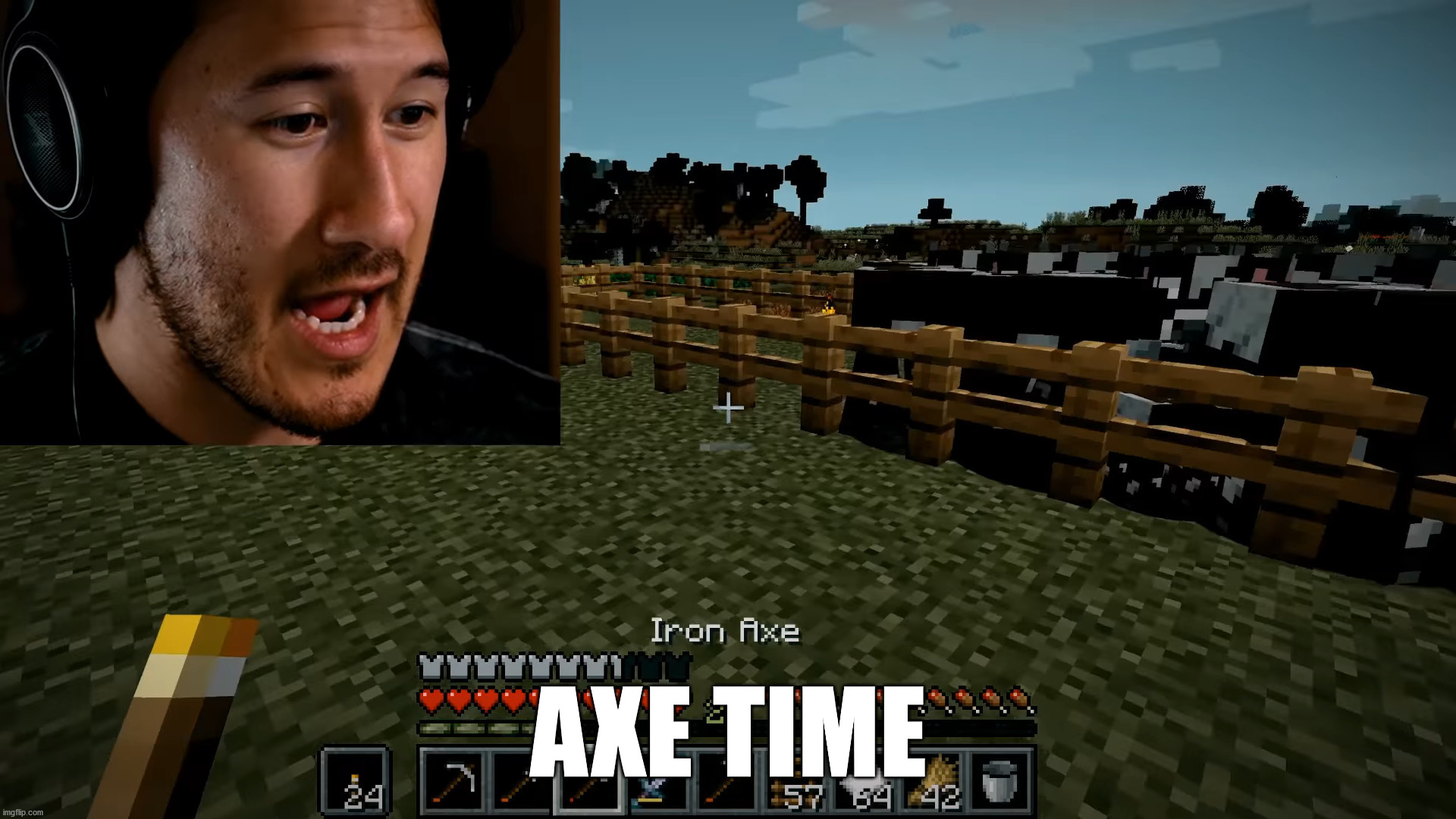 Markiplier: Axe Time | AXE TIME | image tagged in markiplier,minecraft,axe,cows | made w/ Imgflip meme maker