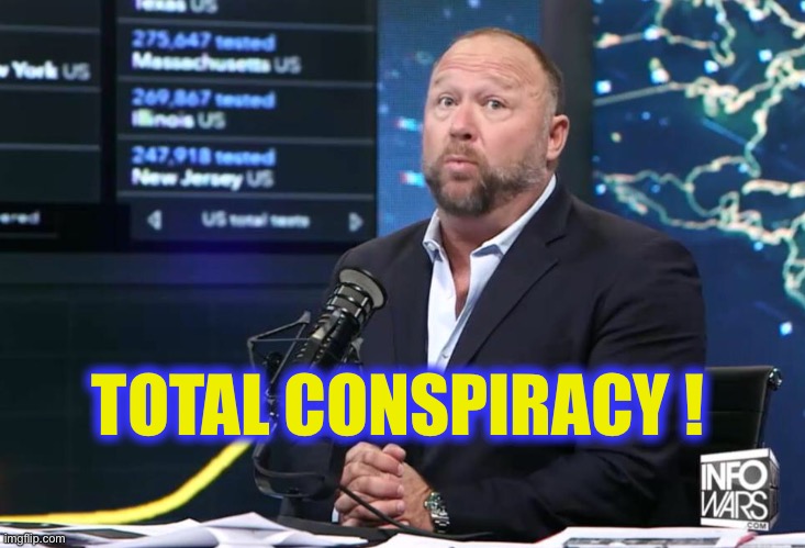 Alex jones | TOTAL CONSPIRACY ! | image tagged in alex jones | made w/ Imgflip meme maker