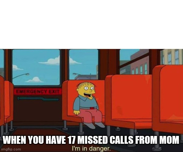 I'm in Danger + blank place above | WHEN YOU HAVE 17 MISSED CALLS FROM MOM | image tagged in i'm in danger blank place above | made w/ Imgflip meme maker