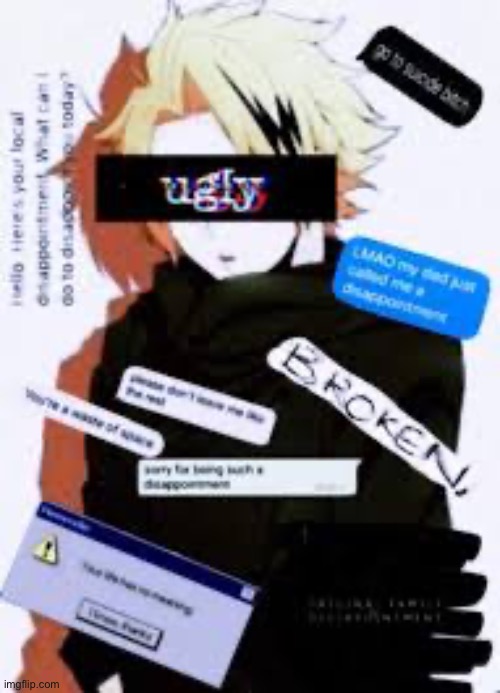Why can’t I be like him? He’s a cheerful, cute idiot..Instead I’m like this: | image tagged in title,anime,depression | made w/ Imgflip meme maker