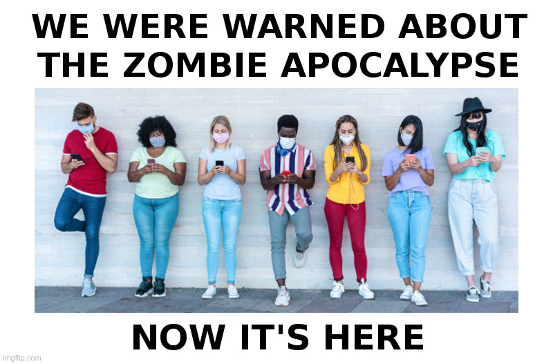 The Zombie Apocalypse Is Here | image tagged in zombies,zombie apocalypse,face masks,coronavirus,lockdown,forever | made w/ Imgflip meme maker