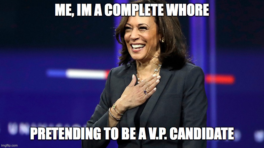 harris the whore | ME, IM A COMPLETE WHORE; PRETENDING TO BE A V.P. CANDIDATE | image tagged in kamala harris,whore,slut | made w/ Imgflip meme maker