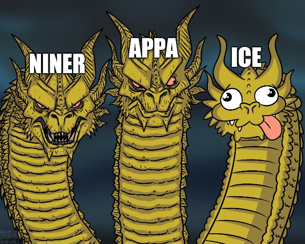 King Ghidorah | NINER; ICE; APPA | image tagged in king ghidorah | made w/ Imgflip meme maker