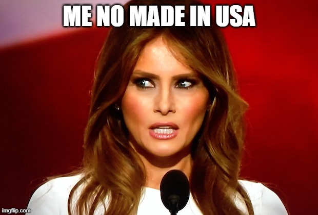 Melania trump  | ME NO MADE IN USA | image tagged in melania trump | made w/ Imgflip meme maker