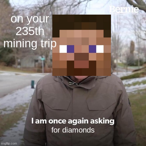 Bernie I Am Once Again Asking For Your Support | on your 235th mining trip; for diamonds | image tagged in memes,bernie i am once again asking for your support | made w/ Imgflip meme maker