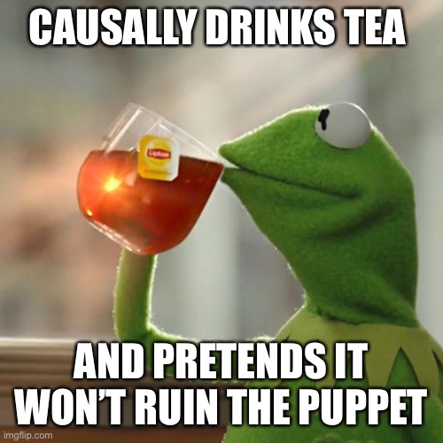 But That's None Of My Business | CAUSALLY DRINKS TEA; AND PRETENDS IT WON’T RUIN THE PUPPET | image tagged in memes,but that's none of my business,kermit the frog | made w/ Imgflip meme maker