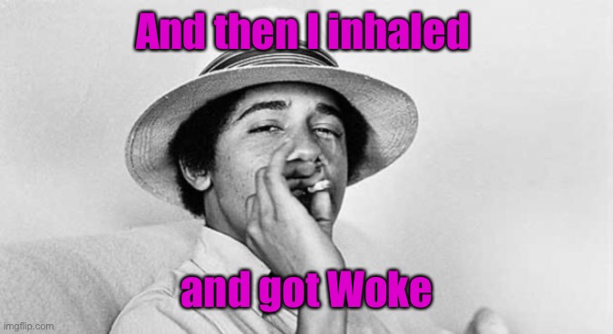 Pothead Obama | And then I inhaled and got Woke | image tagged in pothead obama | made w/ Imgflip meme maker