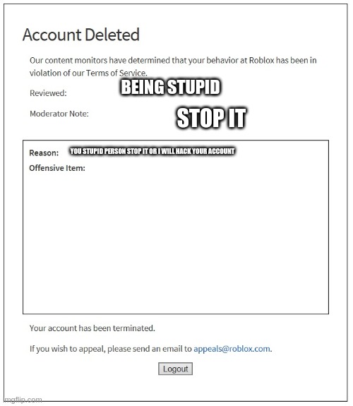 banned from ROBLOX - Imgflip