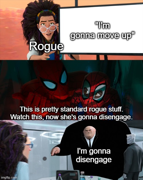 The ol' cleave and leave | "I'm gonna move up"; Rogue; This is pretty standard rogue stuff. Watch this, now she's gonna disengage. I'm gonna disengage | image tagged in this is pretty standard stuff,dungeons and dragons,rogue,funny | made w/ Imgflip meme maker