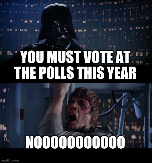 Star Wars No | YOU MUST VOTE AT THE POLLS THIS YEAR; NOOOOOOOOOOO | image tagged in memes,star wars no | made w/ Imgflip meme maker