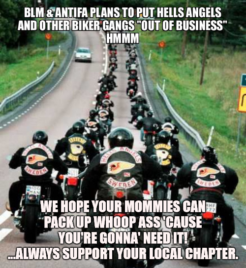 HELLS ANGELS | WE HOPE YOUR MOMMIES CAN PACK UP WHOOP ASS 'CAUSE YOU'RE GONNA' NEED IT!
 ...ALWAYS SUPPORT YOUR LOCAL CHAPTER. | image tagged in bikers | made w/ Imgflip meme maker