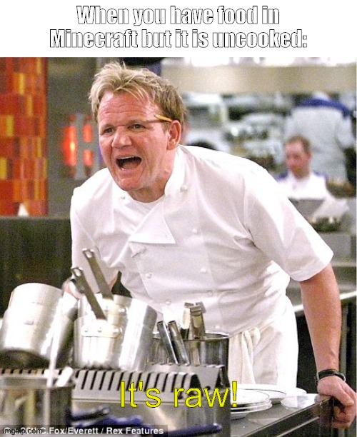Raw in Minecraft | When you have food in Minecraft but it is uncooked:; It's raw! | image tagged in it's raw,memes,chef gordon ramsay | made w/ Imgflip meme maker