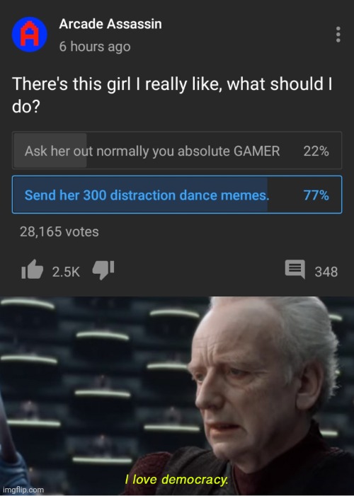 I love democracy | image tagged in i love democracy,memes,distraction dance,henry stickmin | made w/ Imgflip meme maker