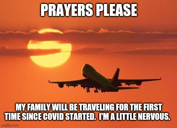 Not nervous about catching it,  nervous about going through the travel process with all the restrictions | PRAYERS PLEASE; MY FAMILY WILL BE TRAVELING FOR THE FIRST TIME SINCE COVID STARTED.  I'M A LITTLE NERVOUS. | image tagged in airplanelove | made w/ Imgflip meme maker