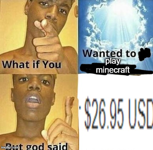 Play Minecraft | play minecraft | image tagged in what if you wanted to go to heaven | made w/ Imgflip meme maker