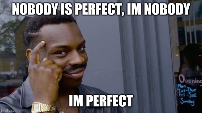 Roll Safe Think About It Meme | NOBODY IS PERFECT, IM NOBODY; IM PERFECT | image tagged in memes,roll safe think about it | made w/ Imgflip meme maker