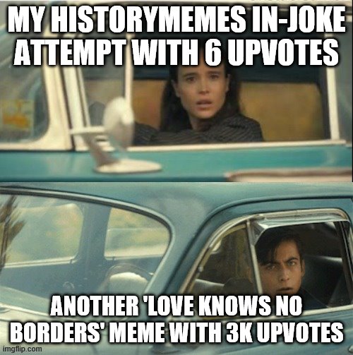 Vanya and Five | MY HISTORYMEMES IN-JOKE ATTEMPT WITH 6 UPVOTES; ANOTHER 'LOVE KNOWS NO BORDERS' MEME WITH 3K UPVOTES | image tagged in vanya and five | made w/ Imgflip meme maker