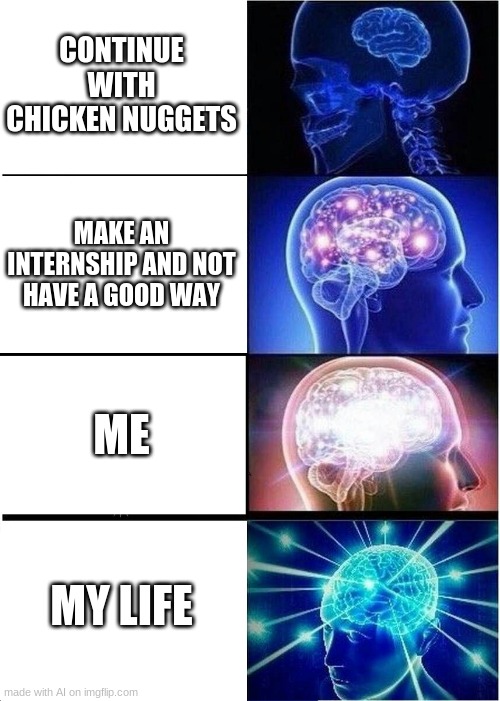 Expanding Brain | CONTINUE WITH CHICKEN NUGGETS; MAKE AN INTERNSHIP AND NOT HAVE A GOOD WAY; ME; MY LIFE | image tagged in memes,expanding brain | made w/ Imgflip meme maker