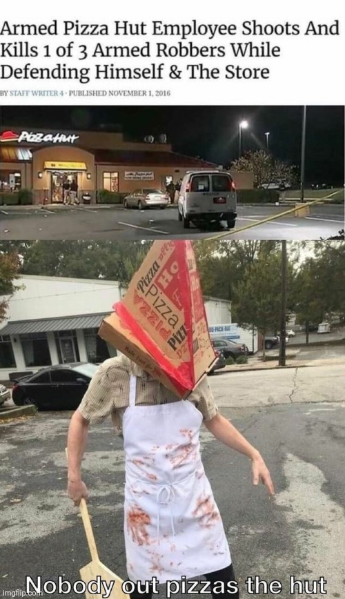 PYRAMID HEAD WORKS AT PIZZA HUT NOW | image tagged in silent hill,pyramid head,pizza hut,pizza,cosplay | made w/ Imgflip meme maker