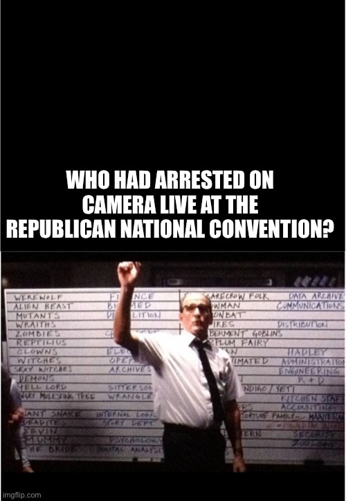 Who had ‘arrested at RNC’? | WHO HAD ARRESTED ON CAMERA LIVE AT THE REPUBLICAN NATIONAL CONVENTION? | image tagged in ok who had | made w/ Imgflip meme maker