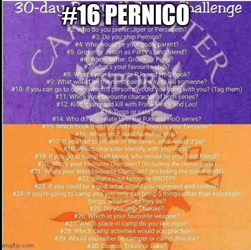 #16 | #16 PERNICO | image tagged in percy jackson 30 day challenge | made w/ Imgflip meme maker