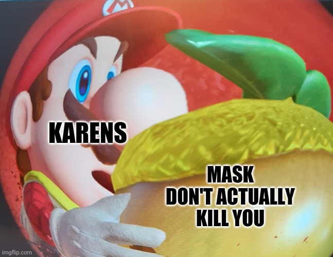 Suprised mario | KARENS; MASK DON'T ACTUALLY KILL YOU | image tagged in suprised mario | made w/ Imgflip meme maker