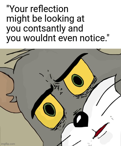 Unsettled tom | "Your reflection might be looking at you contsantly and you wouldnt even notice." | image tagged in memes,unsettled tom | made w/ Imgflip meme maker