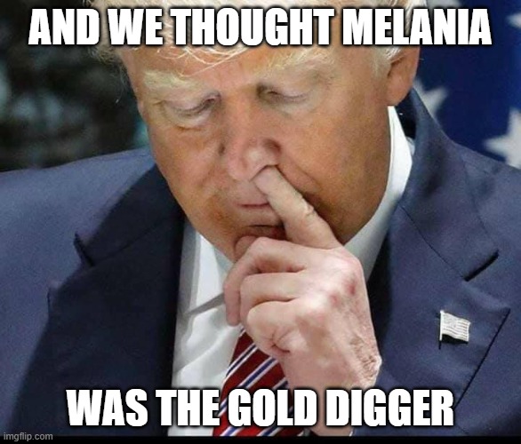 AND WE THOUGHT MELANIA; WAS THE GOLD DIGGER | image tagged in donald trump | made w/ Imgflip meme maker