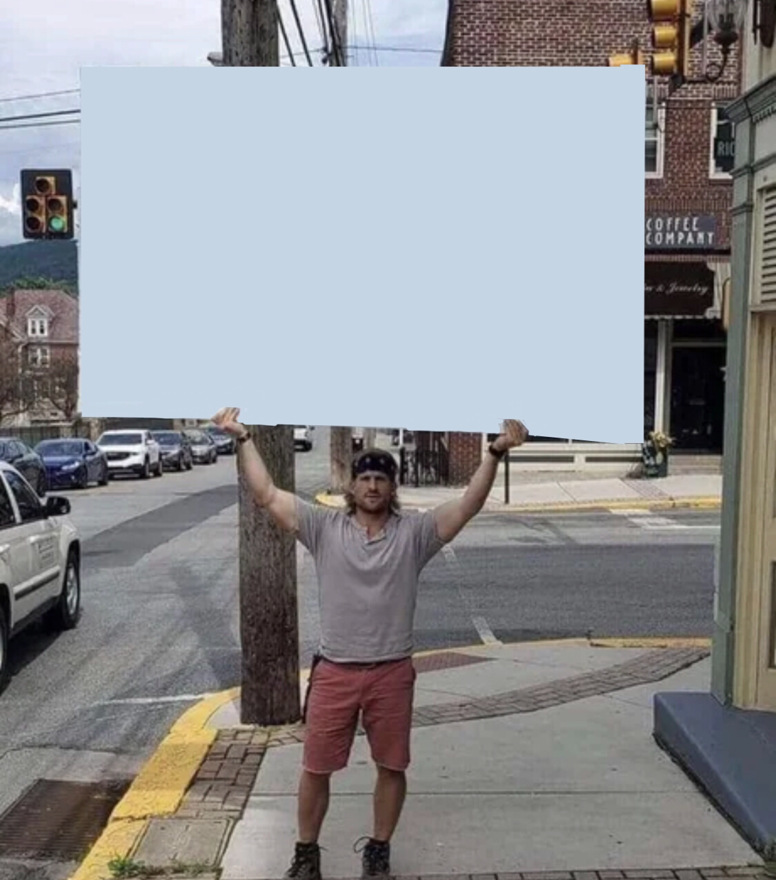 Man holding sign Blank Meme Template