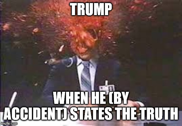 Exploding head | TRUMP WHEN HE (BY ACCIDENT) STATES THE TRUTH | image tagged in exploding head | made w/ Imgflip meme maker
