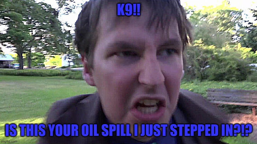 K9!! IS THIS YOUR OIL SPILL I JUST STEPPED IN?!? | image tagged in fan art,doctor who | made w/ Imgflip meme maker