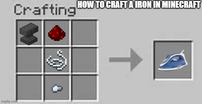 Minecraft Crafting |  HOW TO CRAFT A IRON IN MINECRAFT | image tagged in minecraft crafting | made w/ Imgflip meme maker