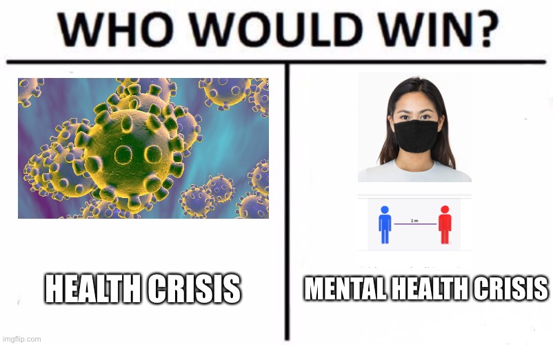 Well here’s my opinion... take it or leave it. | HEALTH CRISIS; MENTAL HEALTH CRISIS | image tagged in memes,who would win,politics,mask,face mask | made w/ Imgflip meme maker