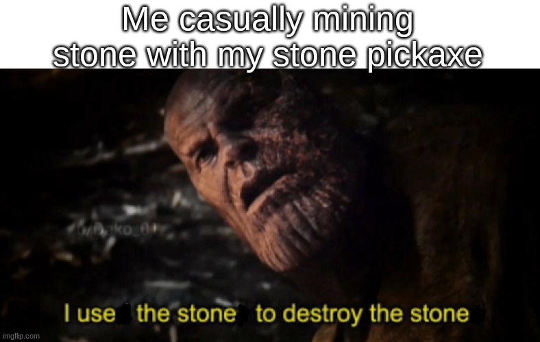 I used the stones to destroy the stones | Me casually mining stone with my stone pickaxe | image tagged in i used the stones to destroy the stones | made w/ Imgflip meme maker