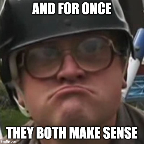 Makes Sense | AND FOR ONCE THEY BOTH MAKE SENSE | image tagged in makes sense | made w/ Imgflip meme maker