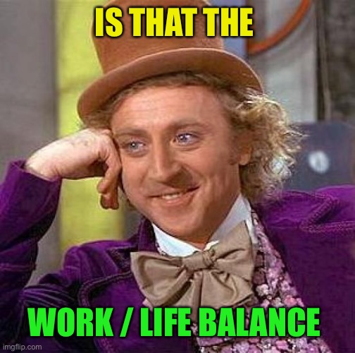 Creepy Condescending Wonka Meme | IS THAT THE WORK / LIFE BALANCE | image tagged in memes,creepy condescending wonka | made w/ Imgflip meme maker