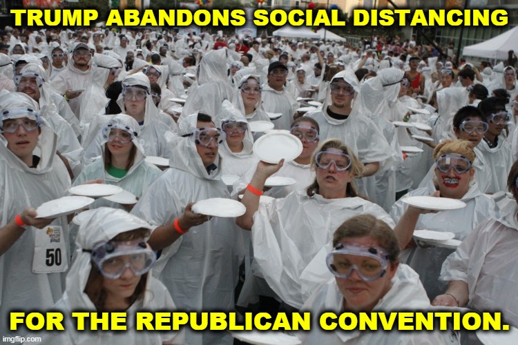 The Republican platform committee tries to come up with ideas. | TRUMP ABANDONS SOCIAL DISTANCING; FOR THE REPUBLICAN CONVENTION. | image tagged in gop,republican,ideas,empty,bankruptcy | made w/ Imgflip meme maker