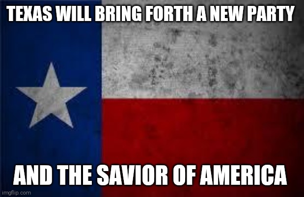 Texas Pledge | TEXAS WILL BRING FORTH A NEW PARTY; AND THE SAVIOR OF AMERICA | image tagged in texas pledge,memes,texas | made w/ Imgflip meme maker