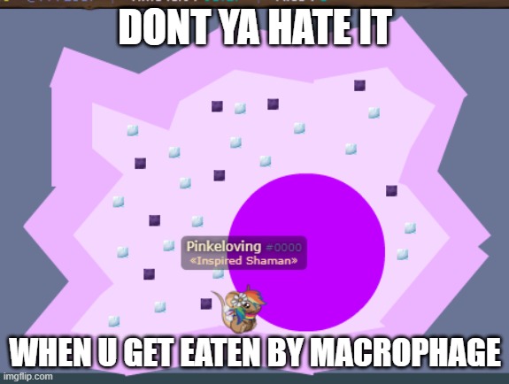 DONT YA HATE IT; WHEN U GET EATEN BY MACROPHAGE | image tagged in macrophage eats pinkeloving | made w/ Imgflip meme maker