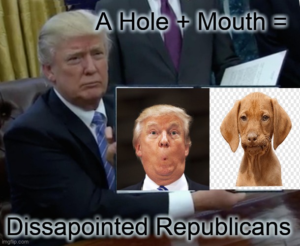 Trump Bill Signing | A Hole + Mouth =; Dissapointed Republicans | image tagged in memes,trump bill signing | made w/ Imgflip meme maker