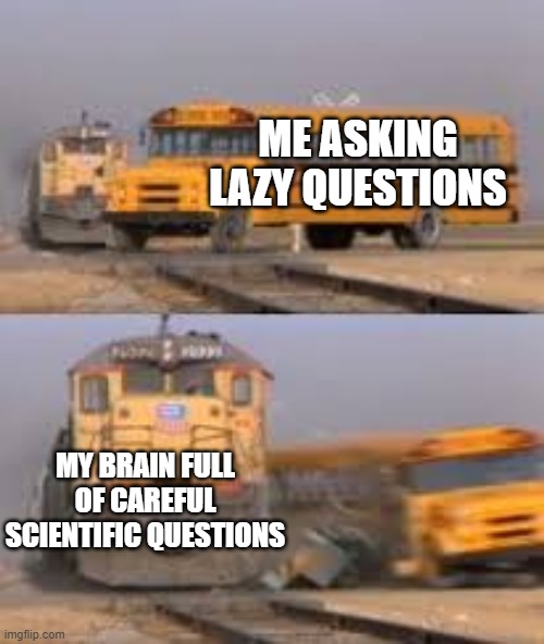 Science | ME ASKING LAZY QUESTIONS; MY BRAIN FULL OF CAREFUL SCIENTIFIC QUESTIONS | image tagged in memes | made w/ Imgflip meme maker