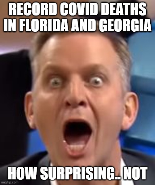 Wear your masks dumb-asses | RECORD COVID DEATHS IN FLORIDA AND GEORGIA; HOW SURPRISING.. NOT | image tagged in memes,coronavirus,covid19,maga,red state mess,covidiots | made w/ Imgflip meme maker