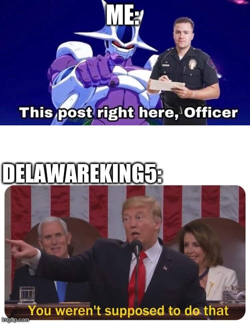 ME: DELAWAREKING5: | image tagged in you weren't supposed to do that,this post right here officer | made w/ Imgflip meme maker