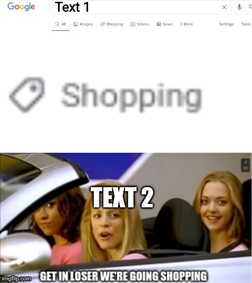 Google search shopping | Text 1; TEXT 2 | image tagged in google search shopping | made w/ Imgflip meme maker