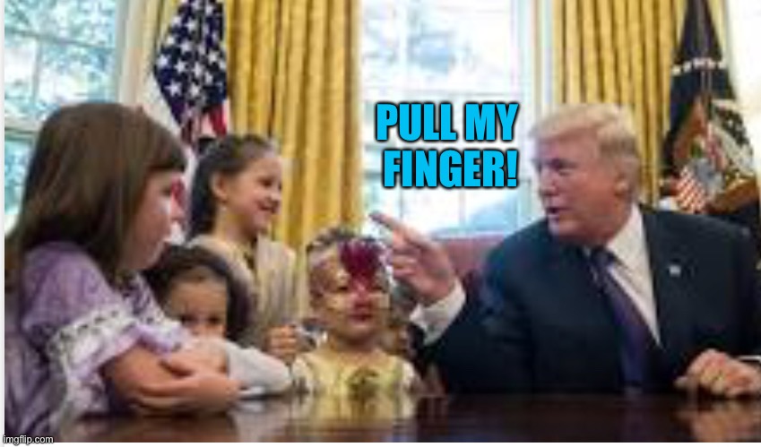 Go shead! | PULL MY 
FINGER! | image tagged in trump/ kids | made w/ Imgflip meme maker