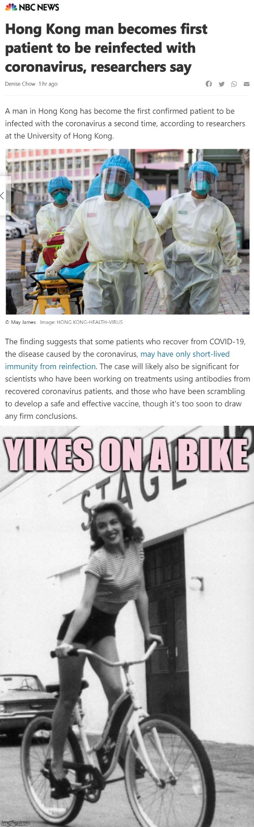 yikes on a bike folks maybe we should take this thing seriously | image tagged in kylie yikes on a bike,covid-19,coronavirus,pandemic,infection,corona virus | made w/ Imgflip meme maker